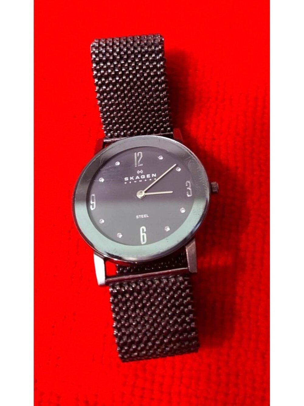 Skagen Denmark Mens Steel Mesh Strap Watch Black Dial Minimalist Design